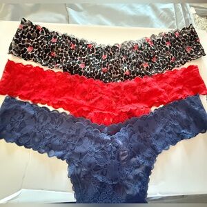 NWOT- Victoria's Secret Blue, Red, and Leopard Lace Panties